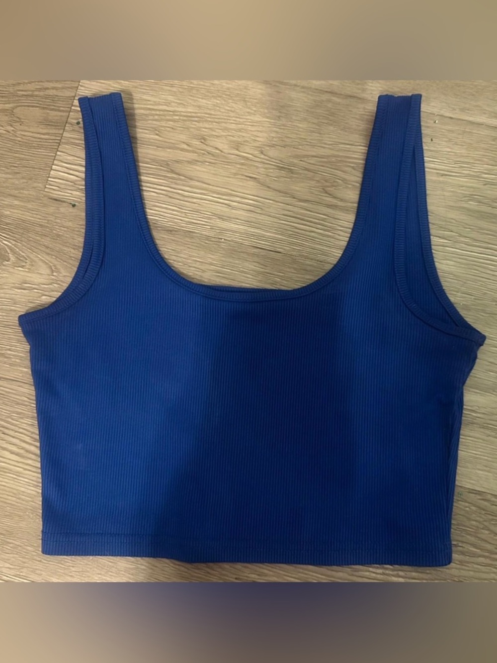 Ribbed Scoop-Neck Crop Tank in Deep Blue